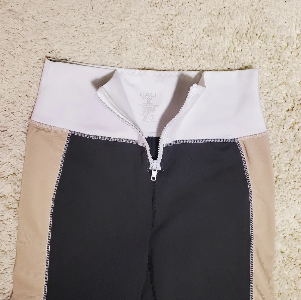 CALI SPORT Women Shorts Sports Bra Top Black Tan White 2pc Gym Outfit Athletic - Picture 12 of 16